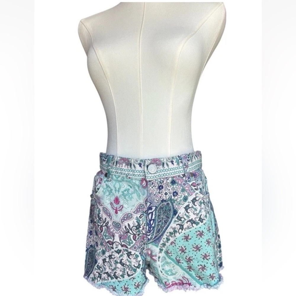 Gaëlle Paris Boho Paisley Patchwork Shorts Women’s Fringe Hem Festival Vibe - Picture 4 of 12